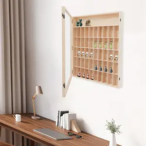 Clear Acrylic Wood 50 Compartment Wall Mount Display Case 6 Tier Organizer for Action Figures Pop Dolls Collectibles Small Items Home Office