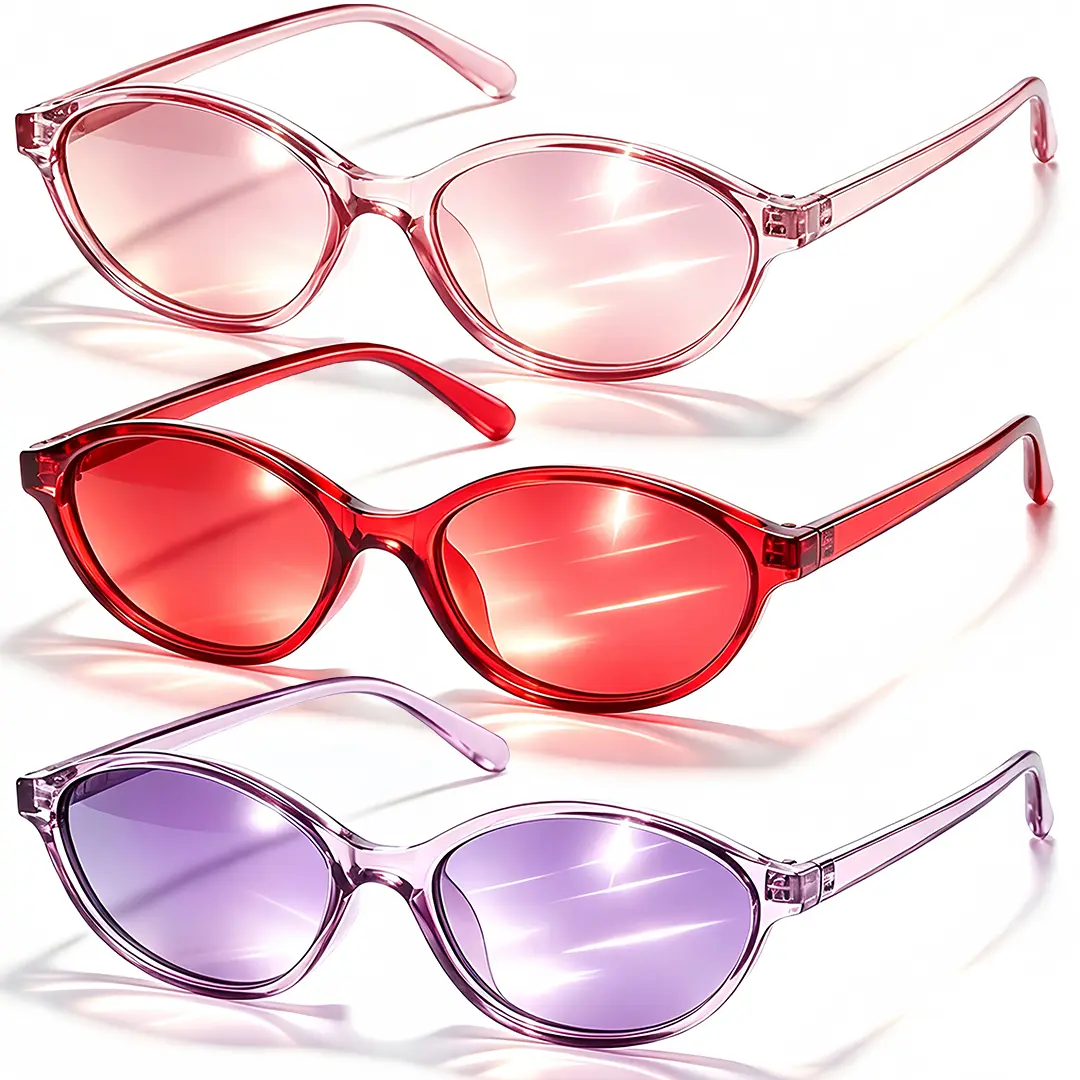 Retro Oval Cateye Sunglasses for Women Y2K Trendy Thin Frame UV400 Protection Summer Beach Shades 3 Packs Vintage Small Eyeglasses