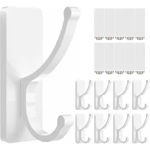 Adhesive Wall Hooks with Strip - No , Easy to Remove,  Heavy Duty Sticky Towel Hook, 8 Pack White