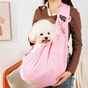 Dog or Cat Carrier Sling - Reversible Puppy Carrier Purse with Storage Pocket, Hand-Free Dog Sling Carrier for Carry Small Dogs and Cats, Travel Safety Harness, Dog and Cat Harness (Pink)