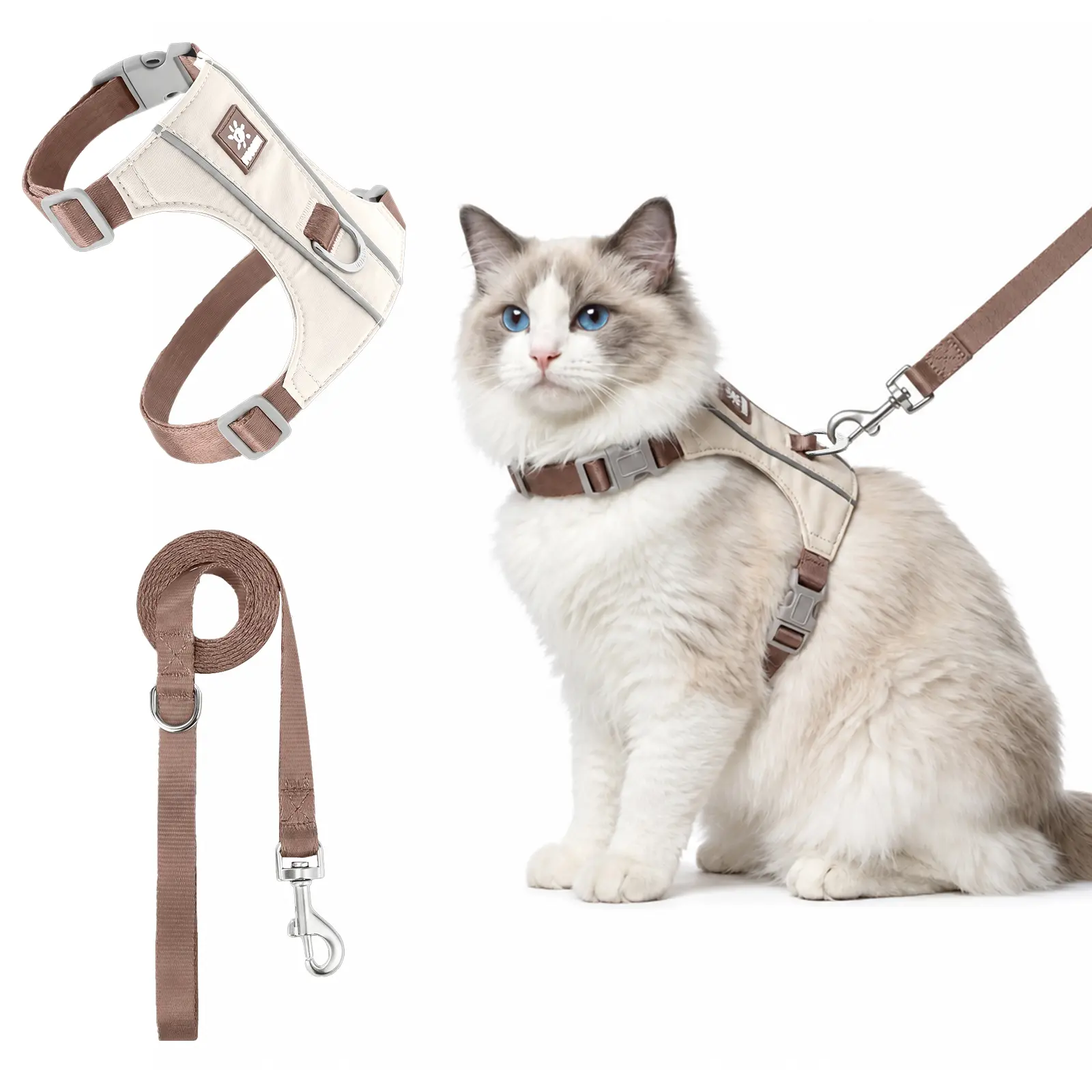 DIKASUN Cat Harness and Leash Set, 4-Way Adjustable Escape-Proof Soft Kitten Vest with Reflective Strips, Quick-Release Buckles & Tear-Resistant Taffeta Harness for Small Cats Outdoor Walking