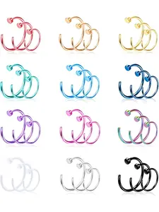 Colorful 36 Pcs Simple Smooth Nose Rings 316L Stainless Steel Nose Piercings for Women Men 20G Nose Ring Hoops Lip Septum Tragus Ring Helix Cartilage Earring Hoop Piercing Nose Rings Nose Piercing Jewelry