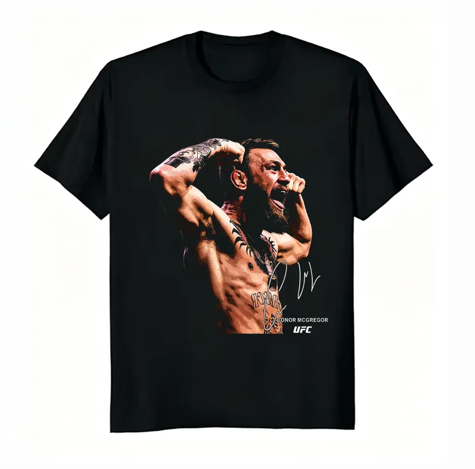 Unisex 100% Cotton Conor McGregor UFC Champion Roar Portrait Signature Tee Classic MMA Fight Fan Casual Graphic T-Shirt