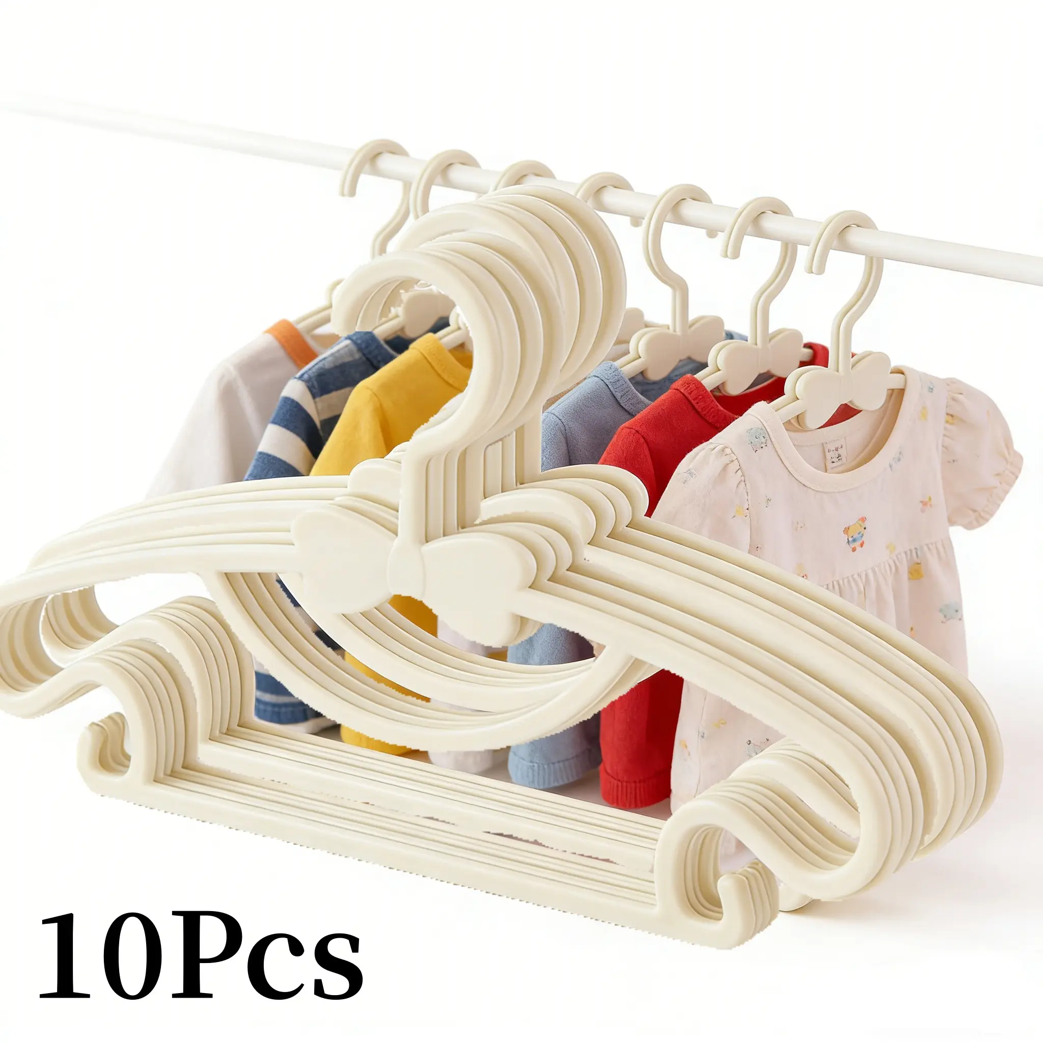 10Pcs Baby Clothes Hanger, Outerwear Storage Rack, Wardrobe Organizer, Portable Plastic Hanger, Home Use, Kids Clothing Holder, Kid Hangers, Childrens Hangers, Hanger Set, Curved Design Hanger, Curved Shape Hanger