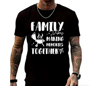 Personalized cotton printed T-shirt, holiday family barbecue T-shirt--suitable for family gatherings, made of cotton fabric, comfortable and casual, suitable for daily wear