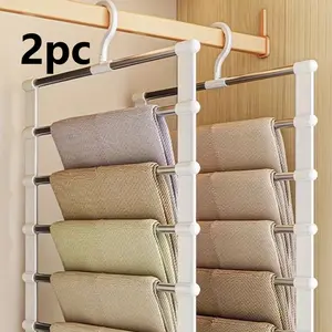 2pcs Foldable Multi-Layer Trouser Rack, Space-Saving Stainless Steel Non-Slip Wardrobe Organizer, Suitable for Home Storage And Retail Display, for Jeans, Trousers, Shirts, Towels, Scarves ( for Home, Dormitory, Apartment)
