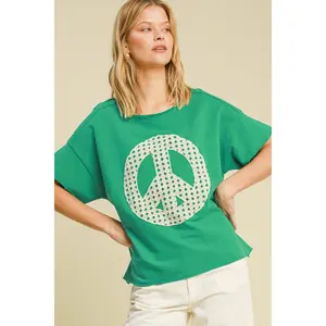 Umgee Full Size Mineral Wash T-Shirt with Lace Applique Plus Size