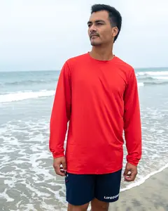 Maui Rippers Men's UPF 50 Sun Defense Long Sleeve Red Shirt Fitted Crew Neck Medium Length Top
