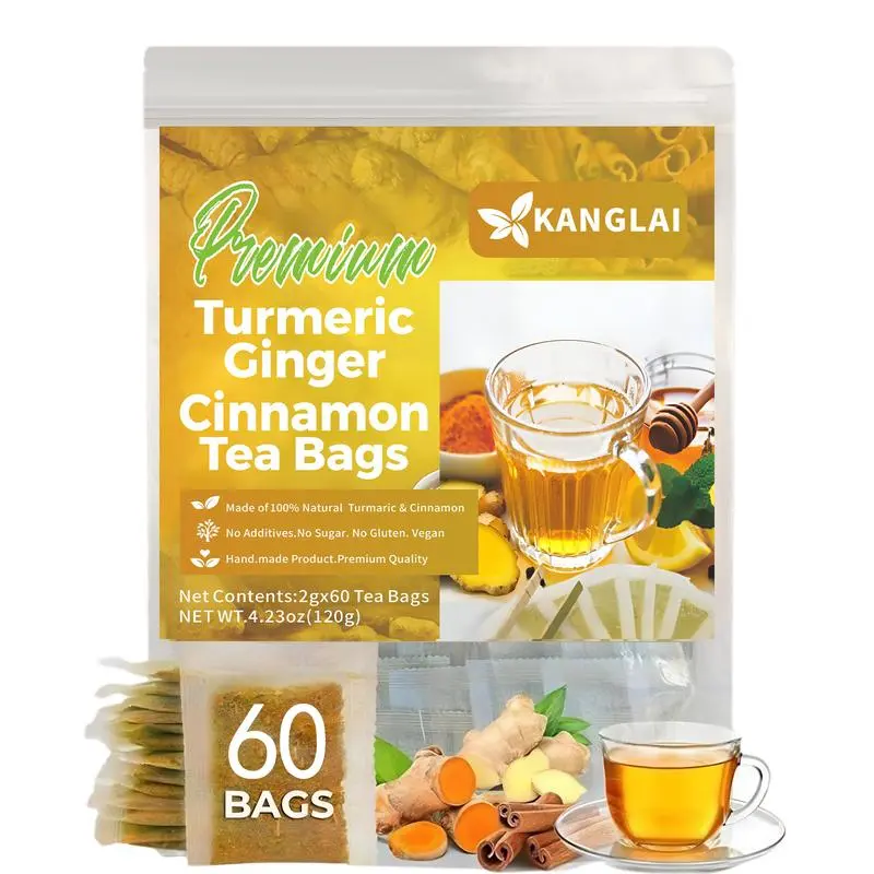 Organic Turmeric Ginger Cinnamon Herbal Tea - 100% Natural, Anti-Inflammatory, Caffeine-Free, Vegan for Relaxation, Sleep Eco-Friendly Tea Bags