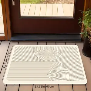 Minimalist Abstract Line Kitchen Rugs Set, Non-Slip Washable Floor Mats, Neutral Beige Geometric Print Runner Carpets for Kitchen, Bathroom & Modern Home Decor