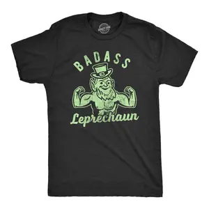 Mens Badass Leprechaun T Shirt Funny Fitness Workout St Patricks Day Irish Graphic Tee Mens Funny T Shirts Cool Vintage Fashion T-Shirt Gift Classic Menswear Saint Patrick's Day Apparel for Men Funny Fitness Black