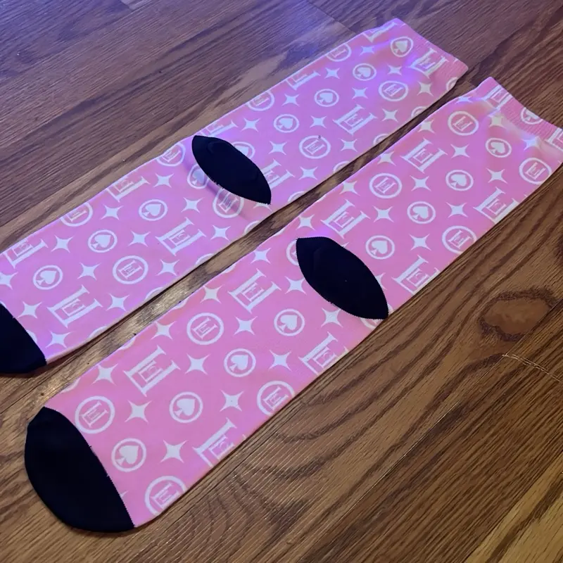 Adult Dress Socks Custom with Luxury Brand Designer Monogram Print Holographic Design Dress socks