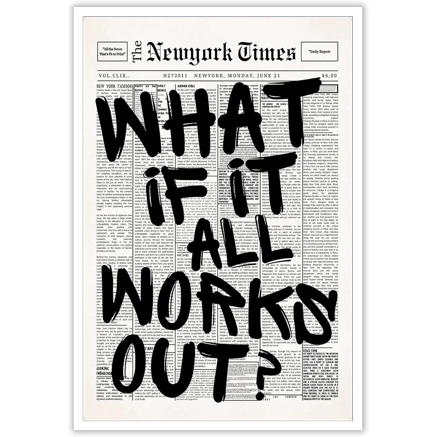 Vintage Black and White Newspaper Poster Canvas Wall Art - Frame-Style "If All Goes Well" Positive Affirmation Simple Print, Home Bedroom Decorative Expressive Wall Supply
