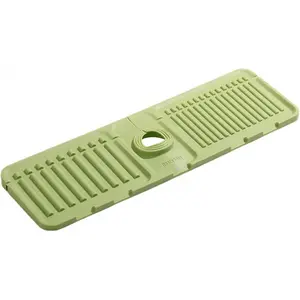 Silicone Kitchen Sink Draining Mat Green 44.5x14.5 cm Sloped Channels Non-Slip Foldable Cuttable Splash Guard for Kitchen Bathroom & Toilet