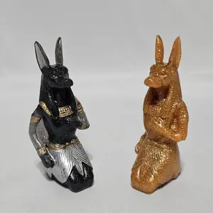 Resin Cast Anubis Statue 3.5" - Detailed Egyptian God Figurine in Black and Gold Finishes