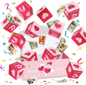 Birthday Surprise Cash Gift Box Exploding Money - Pop Cash Clip Box with Confetti, Unique Folding Bouncing Red Envelope Gift Box for Ladies Men Kids Birthday Party Items (Pink)