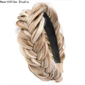 2026 Wide and Messy Braided Headband in Sandy Gold High Elasticity Unisex Fashionable Hair Clip for Girls and Women