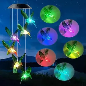 Solar-Powered Hummingbird Wind Chime Light - Waterproof Outdoor LED Hanging Decor for Garden, Patio, and Courtyard Atmosphere Lighting