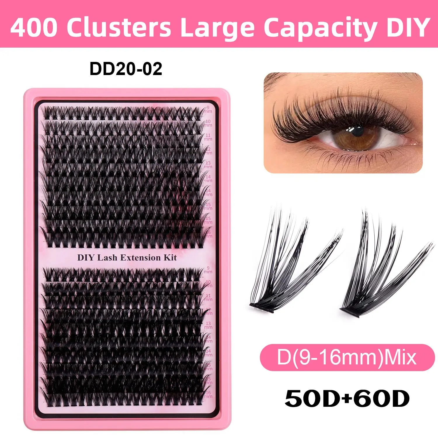 Sohochic 400-Clusters Super Curl Lash Cluster Kit, High-Impact 50D-60D Mix, 9-16mm Full Length Range, Professional-Grade Adhesive & Tools for Voluminous Home Lash Extensions