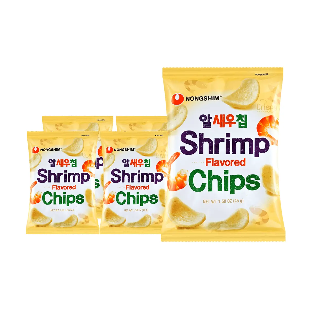 Nongshim Korea Shrimp Crackers 45g Multipack (5 Bags) - Crispy Seafood Snack