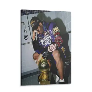 Kobe Bryant Canvas Wall Art Decor - Iconic Lakers Championship Celebration Artwork, Trophy And Team Tribute, Bold NBA Finals Victory Poster for Office, Home Or Game Room Wall Decoration