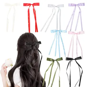 8 Pcs Long Ribbon Satin Bow Hair Clips - Versatile Hair Accessories for Ponytail Decoration, Casual Outfit Styling & Special Occasion Hairstyles