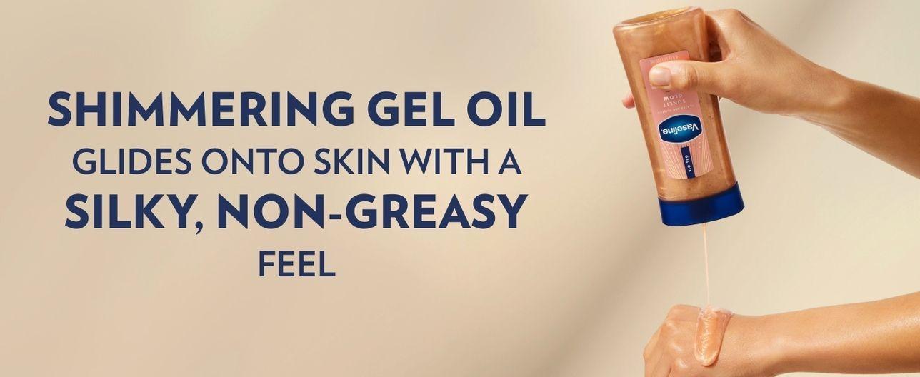 Vaseline Glazed and Glisten Sunlit Glow Body Gel Oil Vanilla Cocoa Shimmering with Ultra-Hydrating Lipids and 100% Pure Cocoa Butter, 6.8 Oz