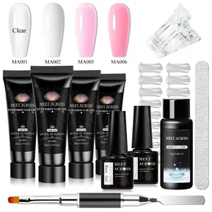 MEET ACROSS 11PCS Poly Gel Nail Kit, 4 Colors Nude Pink Glitter Nail Extension Gel Design Kit Building Gel Set, Nail Art for Beginners, Poly Gel Nail Kit, UV Gel Kit, Manicure, Nail Care, Poly Gel Nail Kit Complete, Polygel Nails