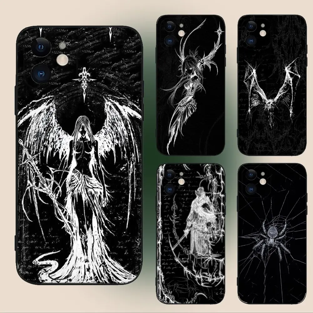 Gothic Girl Sculpture Retro Phone Case For iPhone 17 16,15,14,13,12,11,Plus,Pro Max, Soft Silicone Black Cover Shockproof Protection Anti-Drop Protective Protector Shell Cover