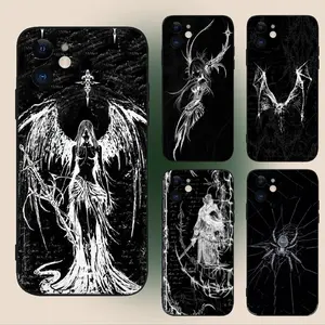 Gothic Girl Sculpture Retro Phone Case For iPhone 17 16,15,14,13,12,11,Plus,Pro Max, Soft Silicone Black Cover Shockproof Protection Anti-Drop Protective Protector Shell Cover