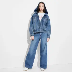 Women's Oversized Hooded Jean Jacket - Wild Fable Medium Wash XXS