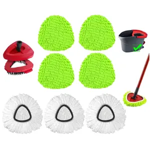 Spin Mop Heads Replacements Compatible with Ocedar Easywring 1 Tank System 4 Pack Microfiber Chenille +3Pack Microfiber Mops Pad Refill  for O Cedar Floor Clean,Washable Dry/Wet Use Dust Mops with Brush&Base
