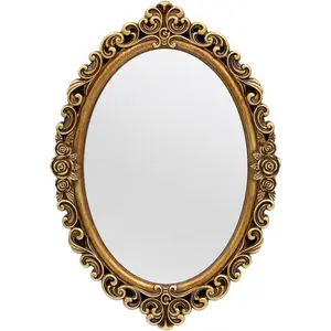 OIGUMR Oval Smallest Wall Mirror Resin Frame Size:12 x 8.3 inch Mirror Vintage Hanging Mirrors for Bedroom Living-Room Dresser Decor Gold