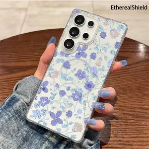 Charming Purple Floral Vines and Blooms. Printed Phone Case Transparent Acrylic Magnetic Anti-Drop Clear for Samsung Galaxy S26 S25 S24 S23 S22 S21 S20 Fe Plus Ultra Edge S10E A57 A56 A55 A54 A37 A36 A35 A34 A26 A25 A24 A23 A17 A16 A15 A14 A07 A06 A05s