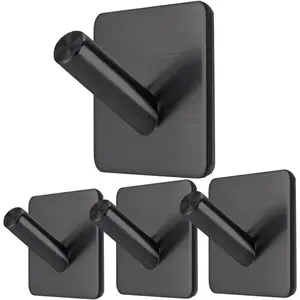 Black Adhesive Coat Hooks Towel Hooks Heavy Duty Towel Racks Holder Stick on Shower Hooks  for Hanging Stainless Steel-Bathroom Kitchen 4 Packs