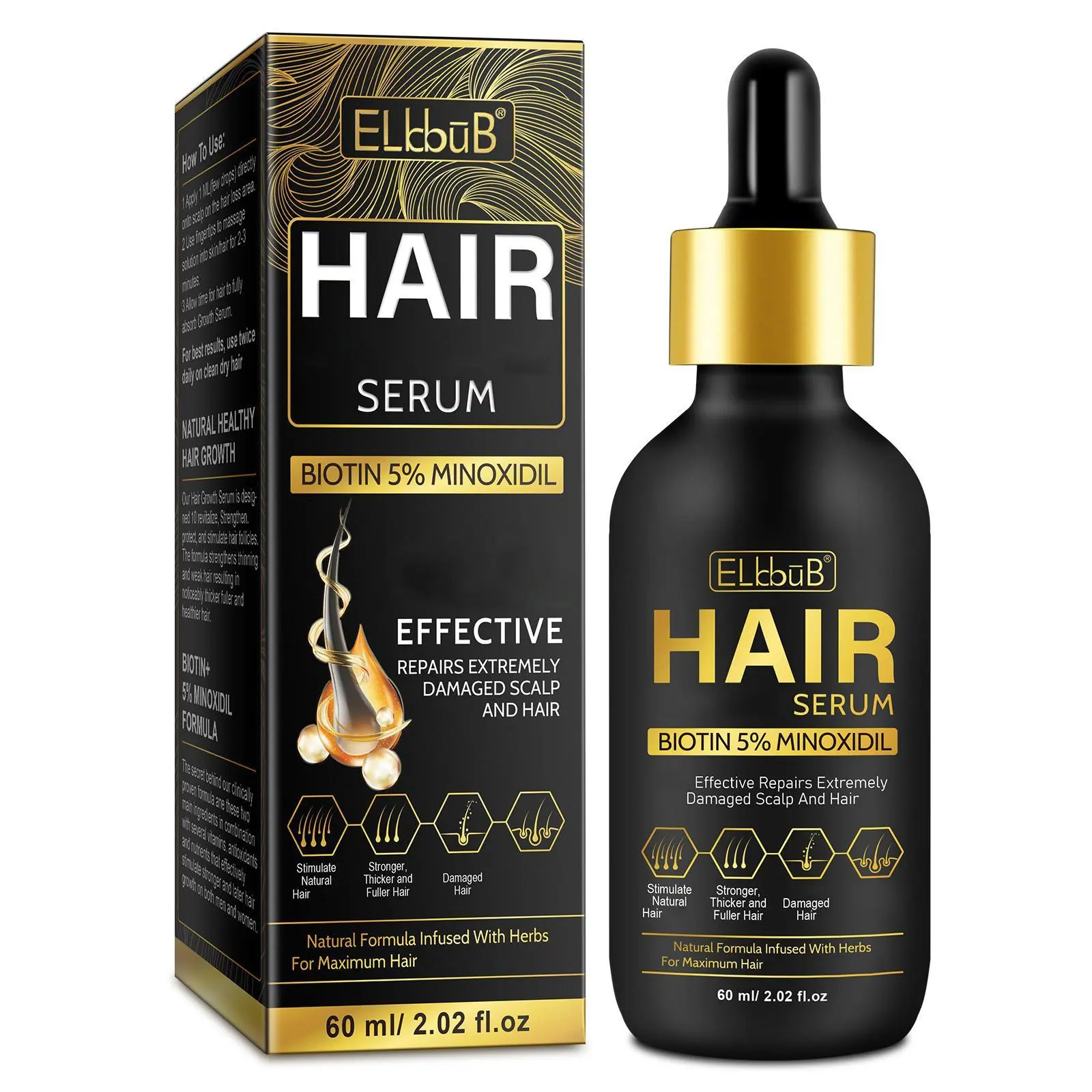 Minoxidil Hair Growth Serum 60ML, Biotin Scalp Treatment Serum, Strengthening & Thickening Formula, Repairs Damaged Scalp & Hair, Natural Hair Care, Hair Root Revival, Haircare Treatment, Hair Care Products
