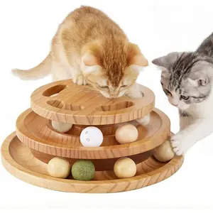 ZOMISIA Cat Ball Track Toy with Puzzle Top, Extra Large Wooden Cat Toys for Indoor Cats with Spinning Balls, Interactive Cat Ball Tower for Kitten Exercise Mental Physical