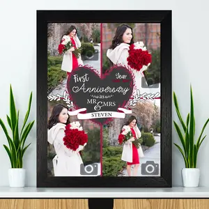 Custom 1st Anniversary Photo Collage Frame – Personalized Mr. & Mrs. Gift for Couple | 8x10 Black or White Frame & Print Options
