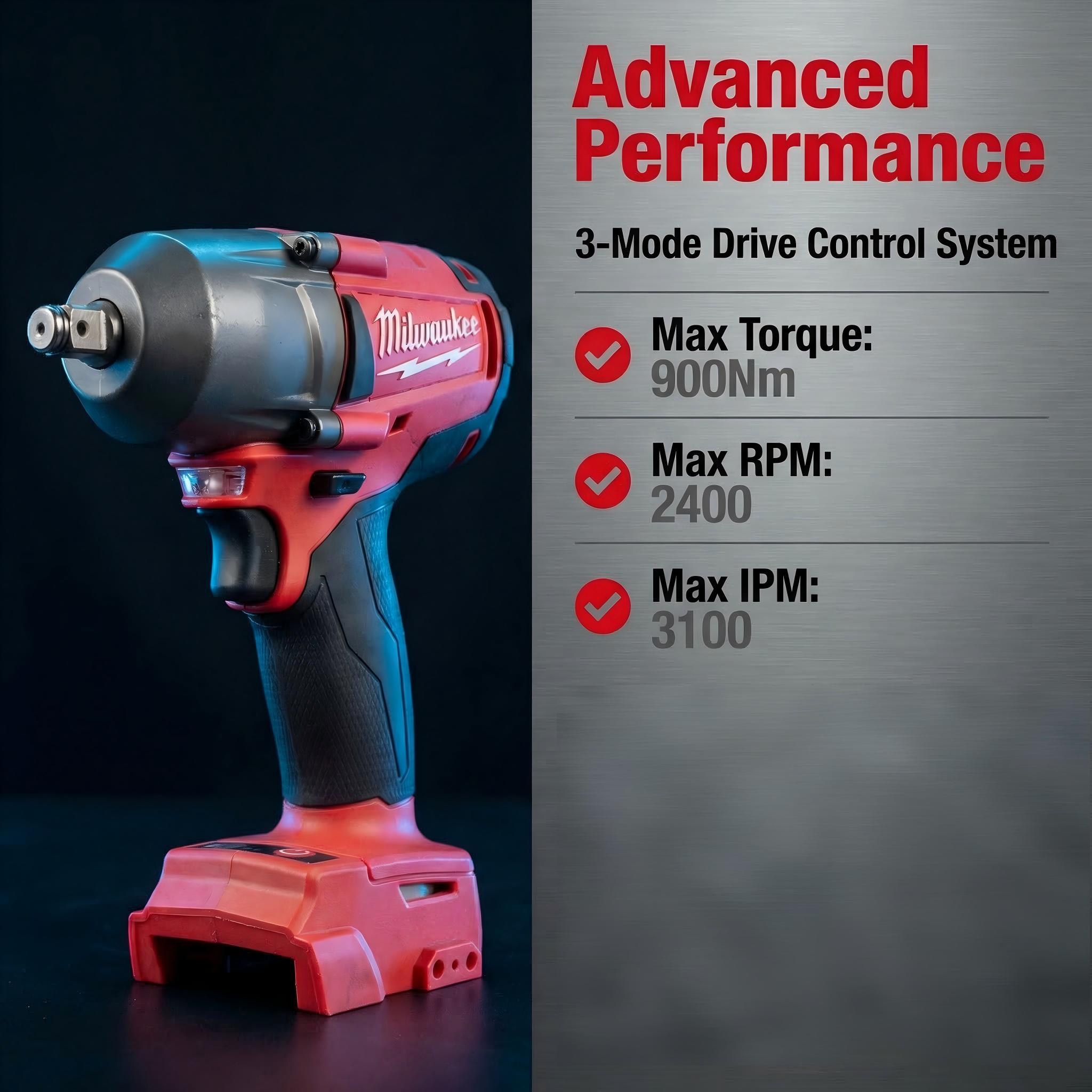 Milwaukee M18 FMTIWF12 18V 1/2 Inch Impact Wrench for Automotive Repair with 900Nm Torque