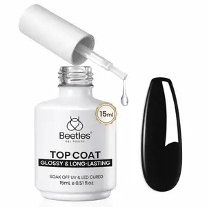 Beetles Extra Glossy Gel Top Coat - 15ml Clear Glossy No Wipe Top Coat Gel Nail Polish High Shine Long Lasting Nail Surface Protection Manicure Summer Nail Gifts for Women