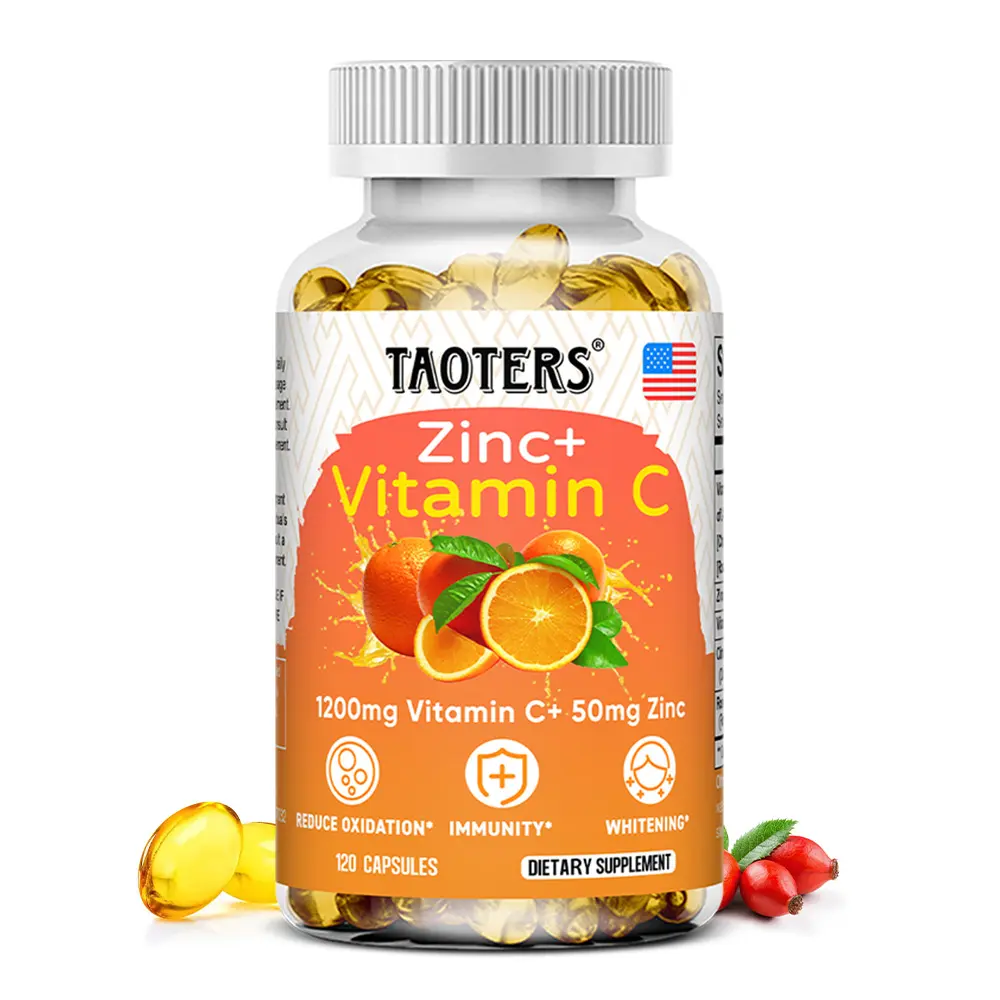 Taoters Zinc + Vitamin C Health Supplement - Skin Care, Hair, Nails, Immune Support - 120 Capsules