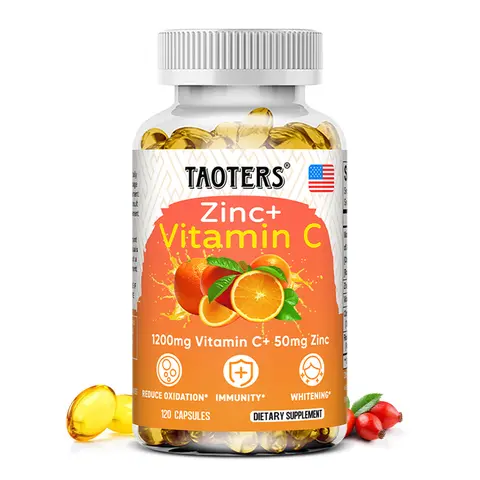 Taoters Zinc + Vitamin C Health Supplement - Skin Care, Hair, Nails, Immune Support - 120 Capsules