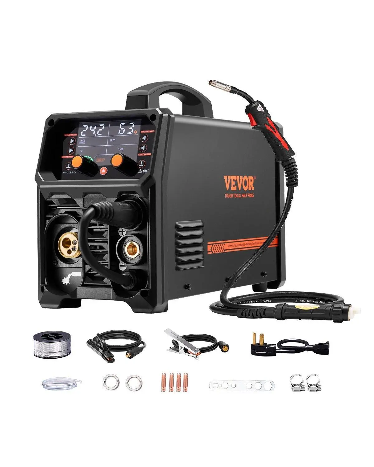 【Summerfinds】VEVOR Pro MIG Welder,  , 250Amp Pluse Mig Welding Machine, 5-in-1 Synergic Welder Machine Gas MIG/Flux Core MIG/Stick/Lift TIG/AU TIG, 110V/220V Dual Voltage Aluminum Mig Welder with LCD Screen Display