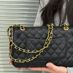 Vintage brown underarm bag, women's lychee-textured cowhide shoulder bag with crescent lock clasp.