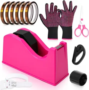 12 Pcs Heat Tape Dispenser Set,Sublimation Tape Dispenser Heat Resistant Gloves with Silicone Bumps 6 Pcs Heat Tape for Sublimation Mini Cutter Measuring Ruler Scissor for Office Home,Hand Tools Kits