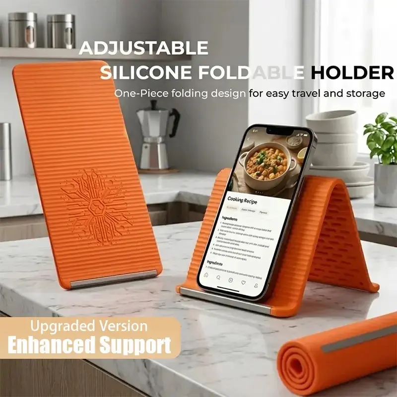 LISM Portable Foldable Silicone Mobile Holder - Slip-On Phone & Electronics Accessory, Multi-Angle Adjustable, Anti-Slip, Universal Fit for Smartphone, Tablet, Laptop, Home Office Use, Orange Black, Holder Tablet Stands & Bases