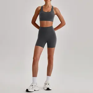 No More Mismatched Outfits!2 Piece Yoga Set with Sports Bra & Biker Shorts, High Support & Tummy Control, Perfect for Workouts