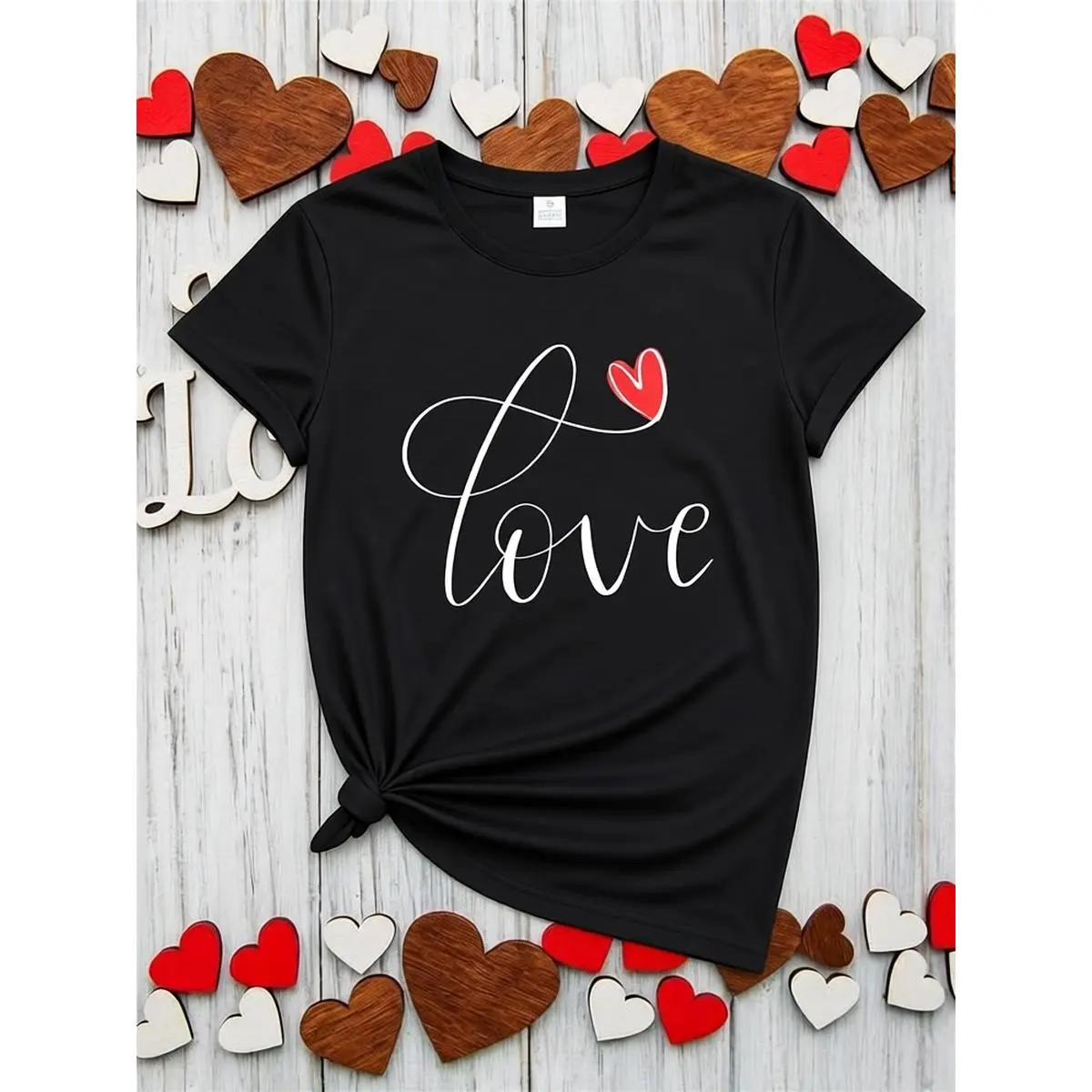 Women's Graphic T-Shirt, Casual Short Sleeve Round Neck Cotton Top for Streetwear, Daily Wear & Valentine's Day Gift, Tshirt, Clothes