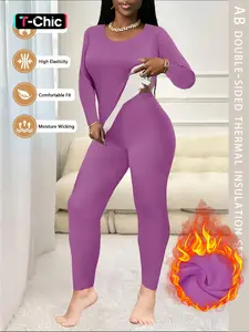 Women's Winter Warm Fleece Lined Knitted Set, Basic Style Two-Piece, Thickened Thermal Fitted Clothing for Cold Weather, Outfit