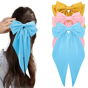 3PCS Hair Bows for Women, Satin Hair Bow Hair Barrettes Clip Bowknot with Long Tail, Large Soft Hair Clips with Bow French Barrette Hairpin Accessories for Girl, 3Colors